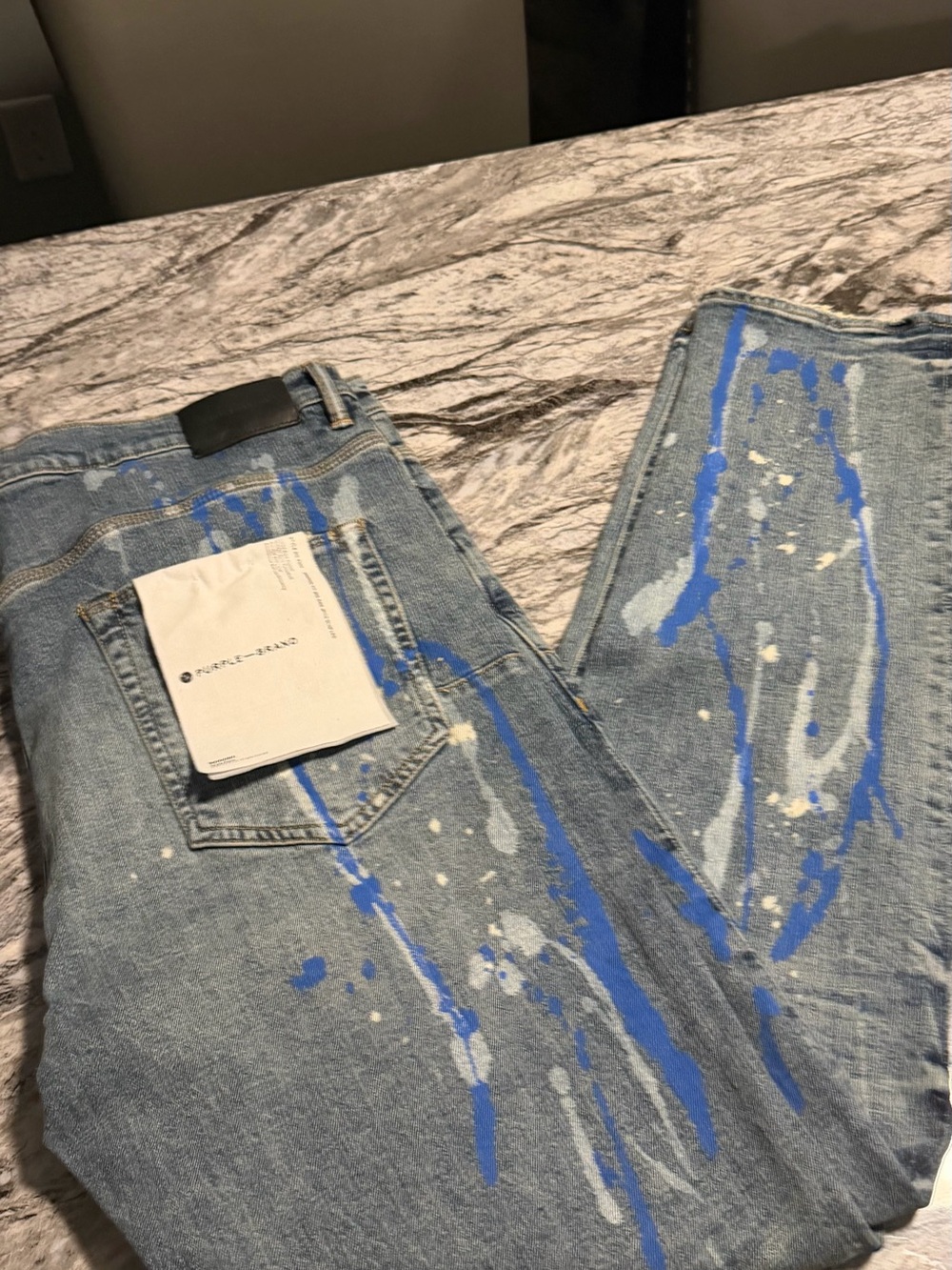 Slim Straight Men’s Jeans with Blue Paint-Effect - Unbranded